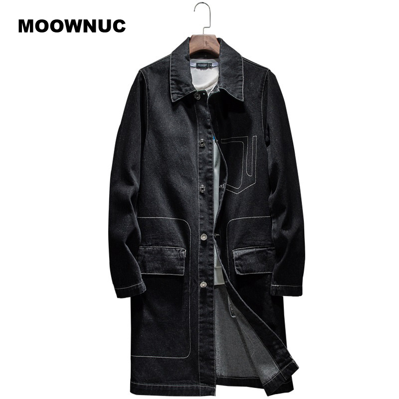 

Men' Trench Coats MOOWNUC Men Cotton Denim Coat High Quality Casual Jackets 2021 Arrival Business, Black