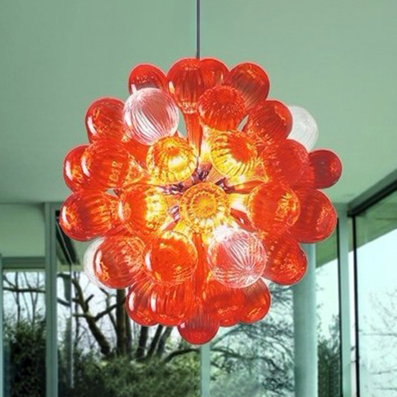 

Mouth Blown Glass Crystal Sphere Chandelier LED 16 Inches Hanging Pendant Lights Orange Modern House Decoration Living Room Light