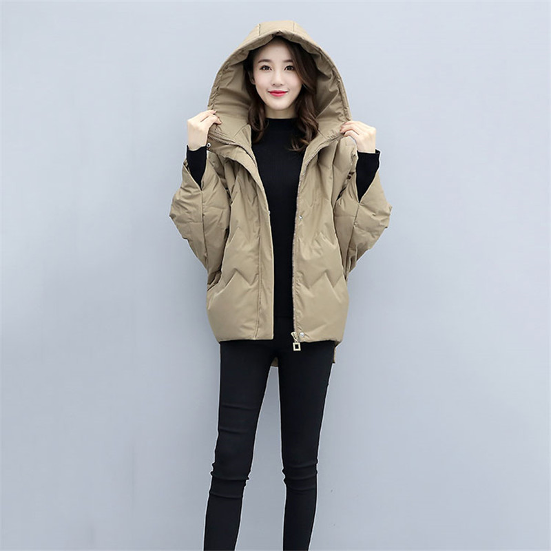 

Women Bat sleeves are light short Down Parkas Coats Winter Lady Hooded White Duck Down Jacket Waterproof Snow Outerwear YH332, Black