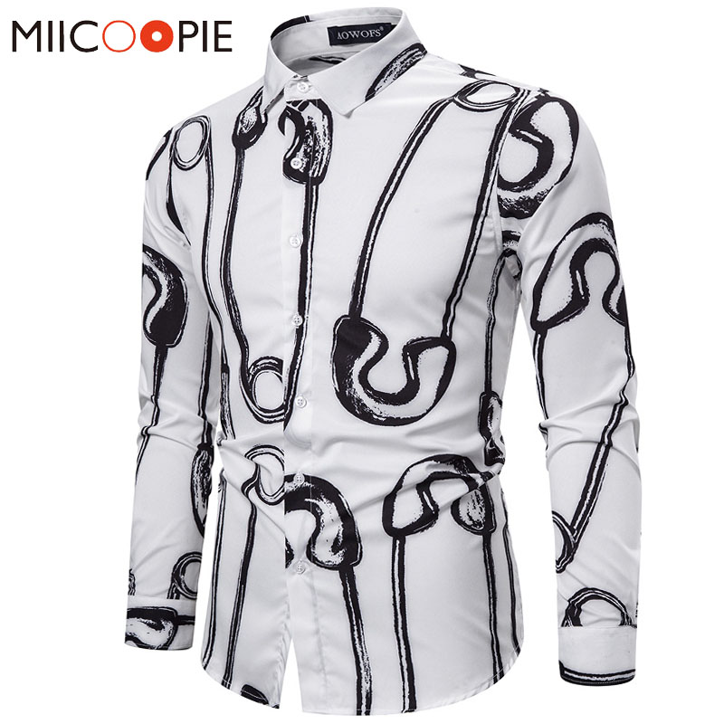 

Men Shirts 2020 Luxury Casual Pin Print Slim Fit Long Sleeve Mens White Shirt Camisa Social Masculina Prom Party Dress Shirt, Black