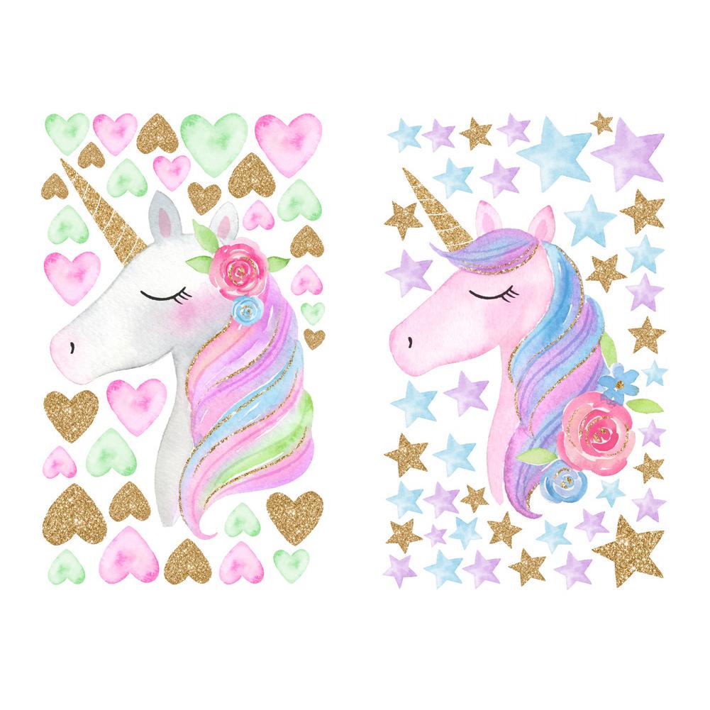 Cartoon Cute Unicorns Star Heart Wall Stickers Nordic Style Kids Room Livingroom Decor DIY Home Wall Decals Sticker