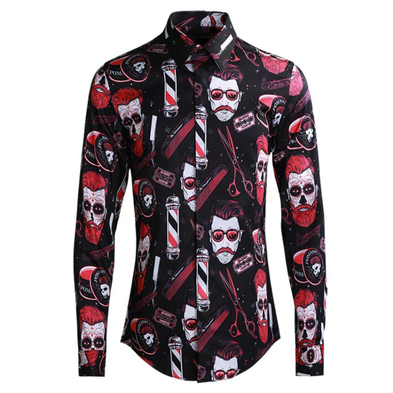 

Men Shirt Luxury Allover Printing Party Mens Shirts Fashion Long Sleeve Slim Fit Shirt Men Plus Size Mens Dress Shirts, Navy