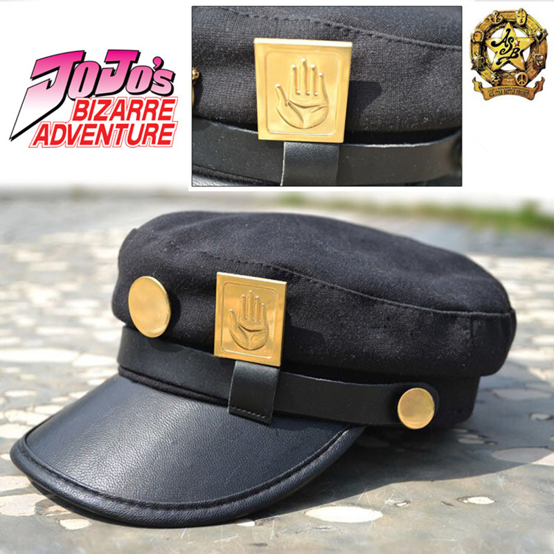 

Anime JoJos Bizarre Adventure Cosplay Cap Jotaro Kujo Joseph Hat Army JOJOs Caps Hats Badges Animation Around Props, Black 1