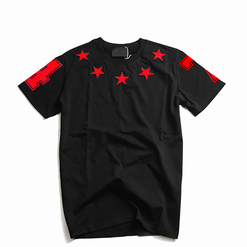 

2019 Mens T Shirt Men Women High Quality Short Sleeves Fashion Couples Summer Stars Print T Shirt Tees Black S-XL, Black+red stars