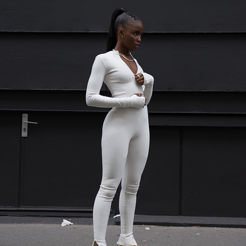 white stretch jumpsuit