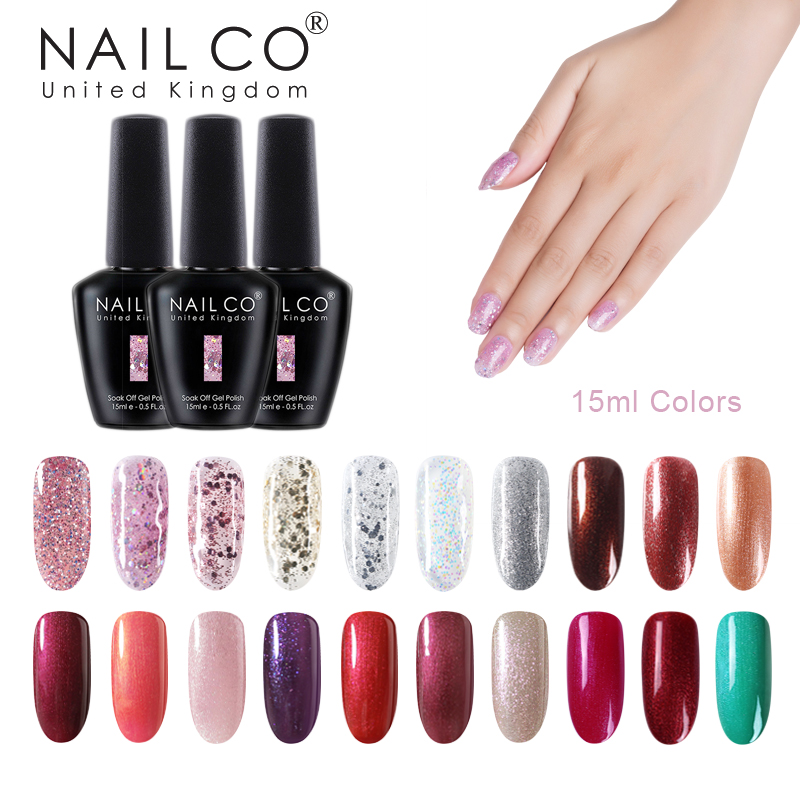 

NAILCO 15ml Uv Led Gel Varnis Color Nail Polish DIY Shine Soak Off Gellak Semi Permanent Glitter Nail Art Lacquer Gel, 11255