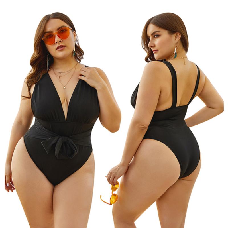 

2020 NEW Sexy Deep V One-Piece Swimsuit Female Summer Large Size Fat MM Repair Waist Striped Swimsuit Fashion Beach Wading Swims