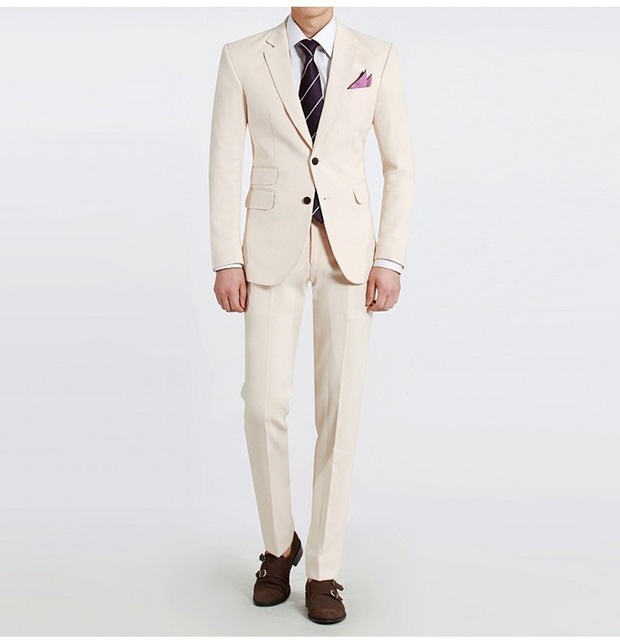 

Beige Wedding Tuxedos Slim Fit Suits For Men Groomsmen Suit Two Pieces Cheap Prom Formal Suits (Jacket+Pants+Tie) 196, Same as image