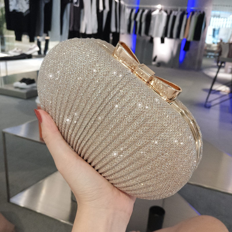 

Golden Evening Clutch Bag Women Bags Wedding Shiny Handbags Bridal Metal Bow Clutch Bags Chain Shoulder Bag