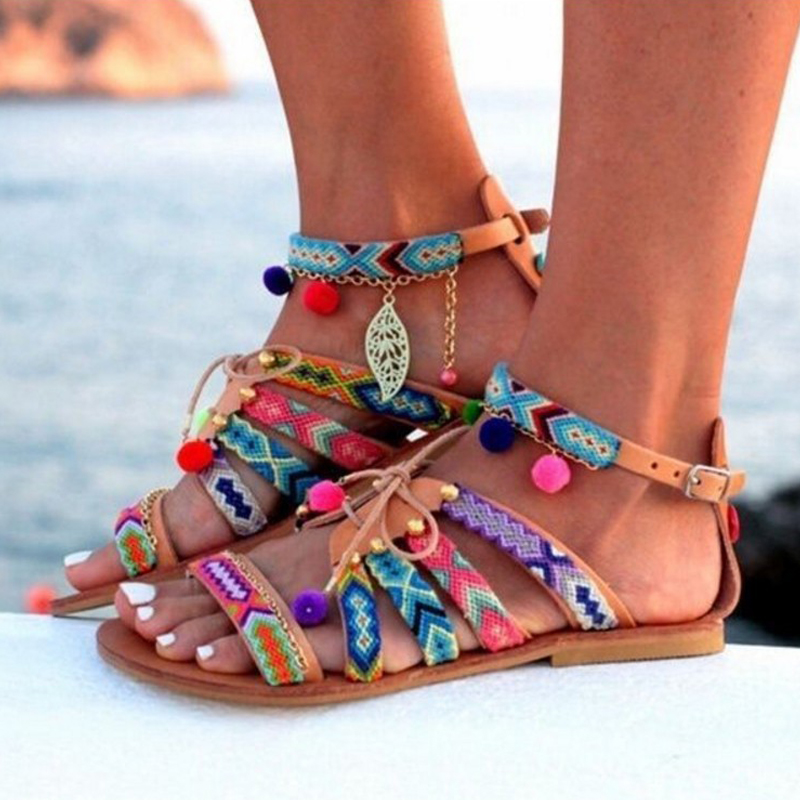 

Hot Sale-Big Size 43 Ethnic Style Bohemia Flats Sandals Shoes Women Casual Buckle Espadrilles Shoes 6O0148, As pic