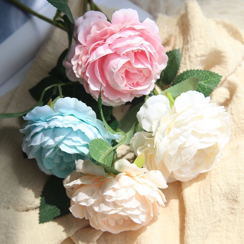 

8 Sticks Single Head West Rose Package Core Peony Simulation Flower Home Furnishing Garden Decoration Bouquet Artificial Flowers, Blue