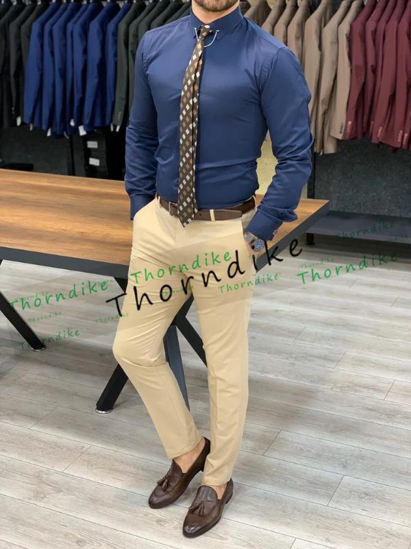 

2020 New Design Men's Business Casual Long Pants Khaki Suit Pants Male Elastic Straight Formal Trousers Custom Made Support