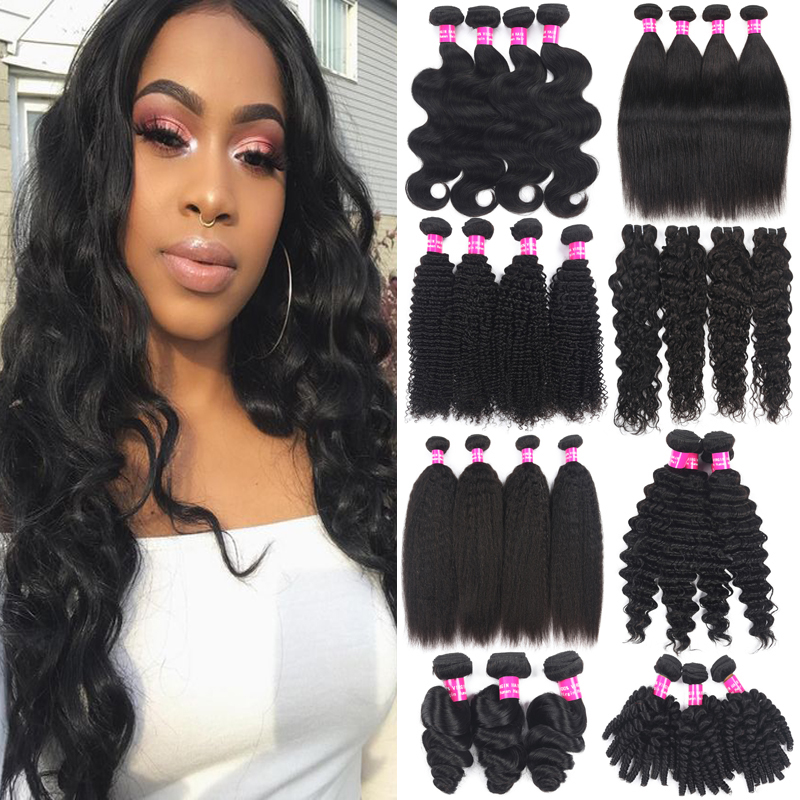 

9A Brazilian Human Hair Extensions 100% Unprocessed Virgin Hair Bundles Wefts Peruvian Malaysian Indian Deep Wave Loose Wave Hair Weaves, Body wave