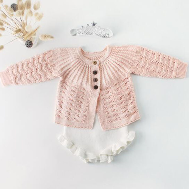

Baby Brand Knitted Clothes Baby Girl Knit Romper Infant Jumpsuit Lovely Fashion Princess Long Sleeve Coat+Romper Suit, Gray