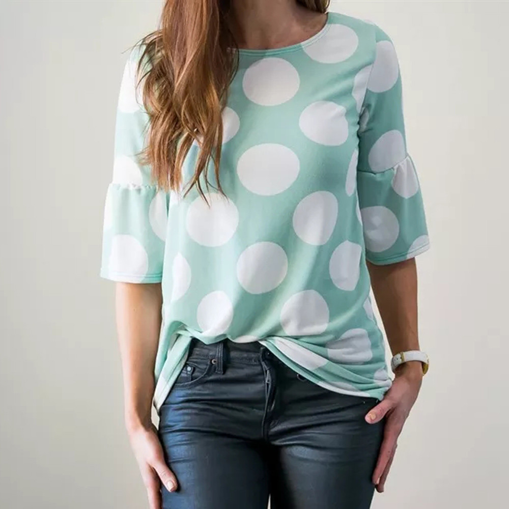 

Womens Clothes New Fashion Blouse Ladies Polka-Dot Bell Sleeve Flare Sleeve Shirt Blouse Tops 226
