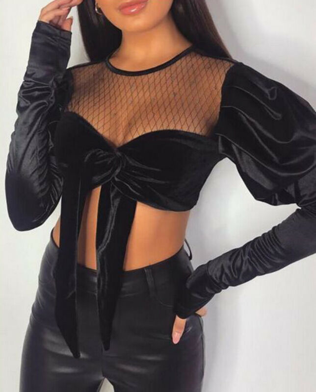 

Newest Arrival Women Puff Sleeve Crop Tops Lady Girls Crew Neck Top Pullover Blouse Shirts Crop Tees Clothing, As pic