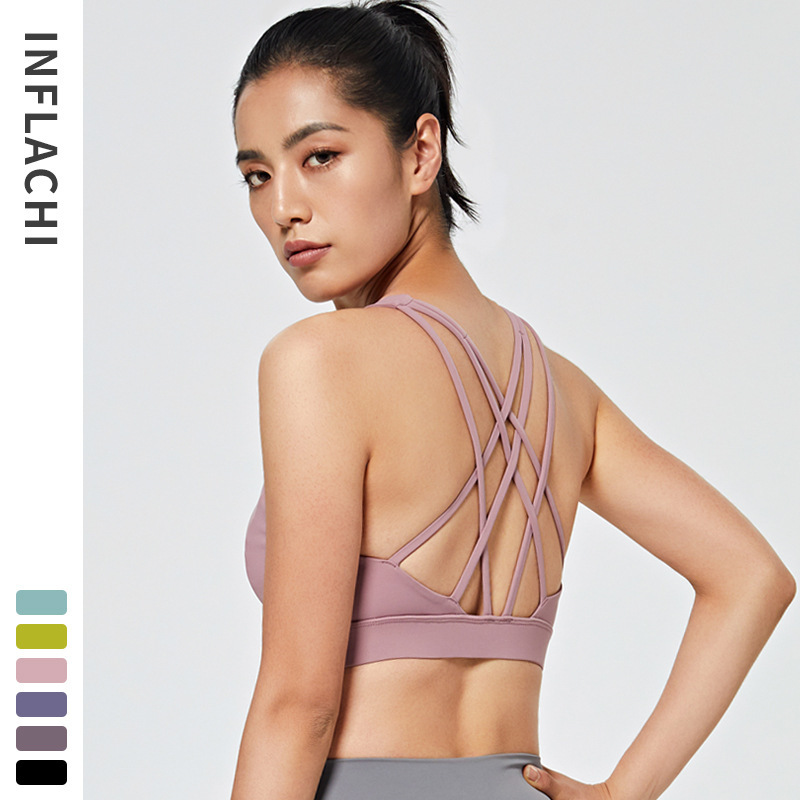 

INS New Running Sports Underwear Womens Beauty Back Outer Wear Yoga Vest -resistant Gathering Bra Fitness Tops /30, Pink