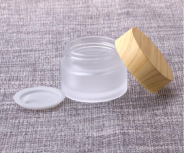 

5 10 15 30 50 G / ML Empty Refillable Containers with Wooden Grain Screw Caps and Inner Lids, Round Glass Jars for Cosmetic Body Lotions