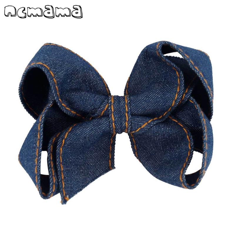 

4.5 Inch Retro Denim Hair Bows With Alligator Clips Trendy Hairgrips High Quality Headwear For Girls Hair Accessories