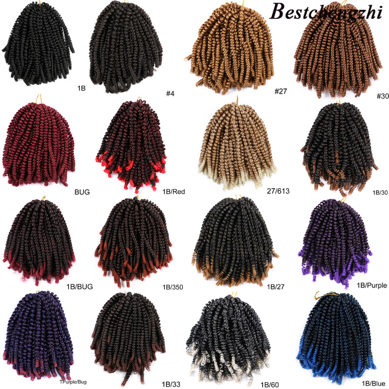 

Spring Twist Hair Ombre Braiding Hair 8 inch Crochet Braids Synthetic Hair Extensions Braids 100g/pc Twists Fluffy Rainbow Color, 1b/purple