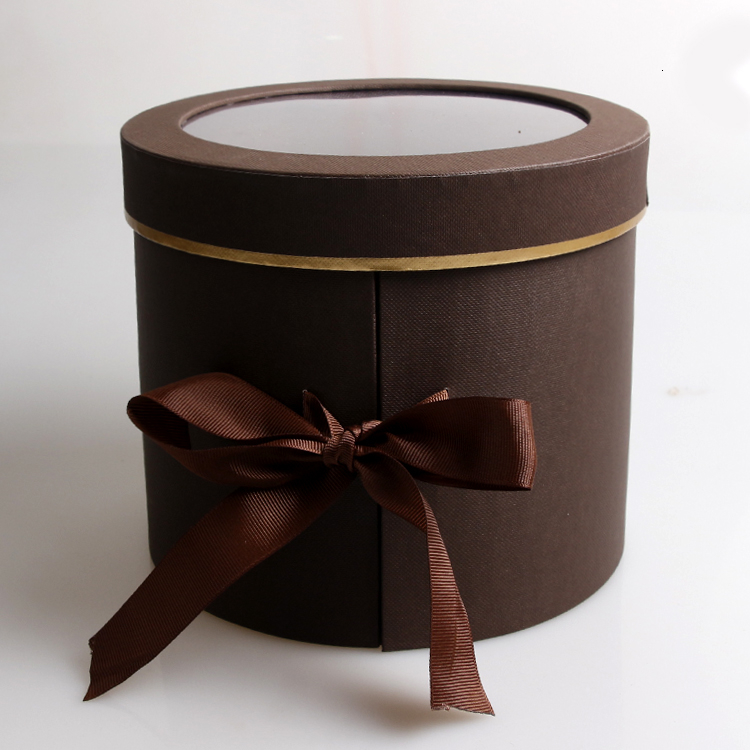 Double Layer Round Flower Paper Boxes With Ribbon Rose Bouquet