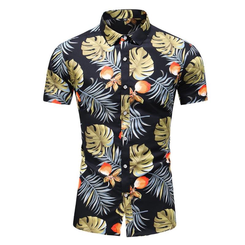 

KANCOOLD Shirt Men's Turndown Collar Buttons Casual Print Hawaiian Short Sleeve Shirt Top Summer Camisa Masculina shirts for men, Green