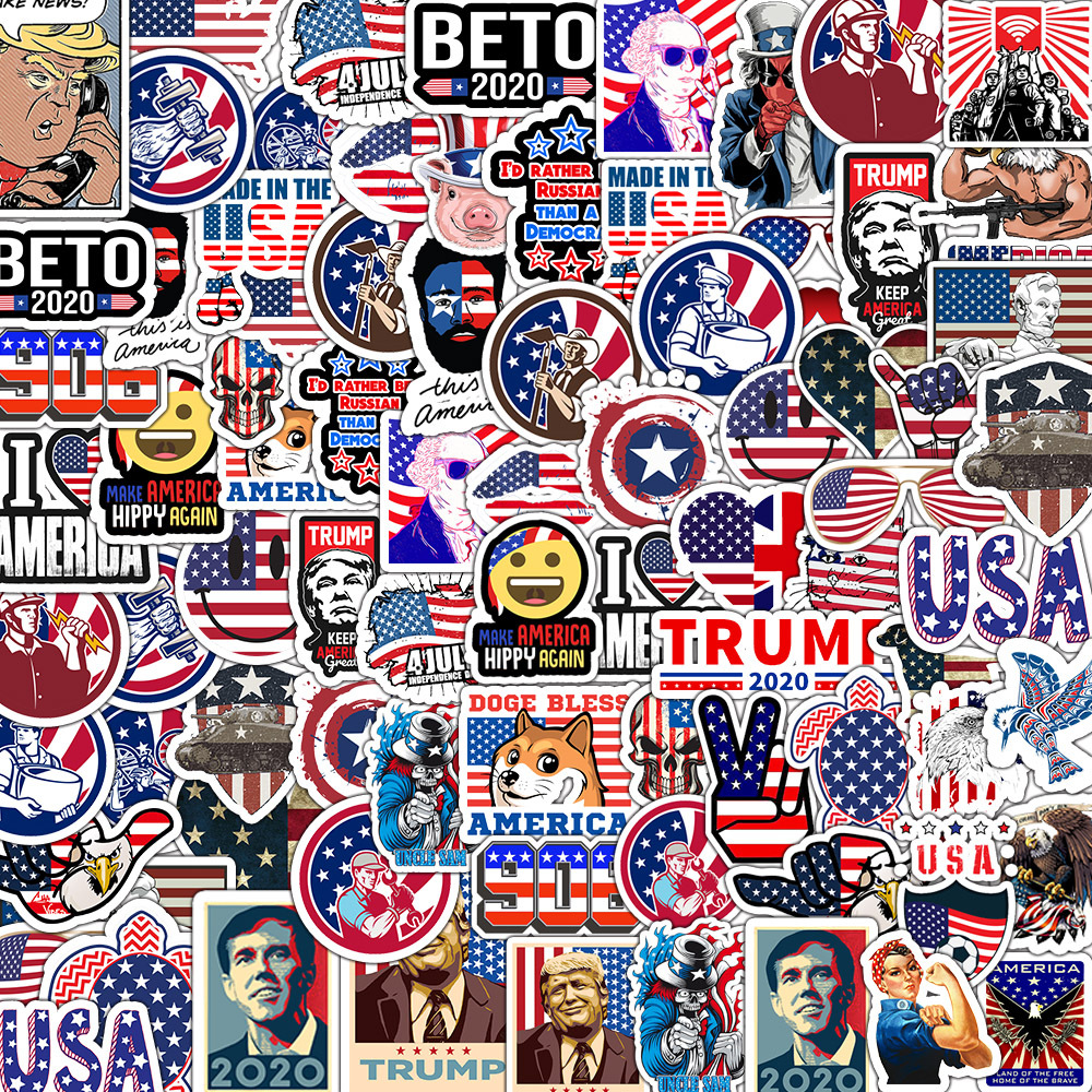 

50 pcs Car Stickers Donald Trump independence Day For Laptop Skateboard Pad Bicycle Motorcycle PS4 Phone Luggage Decal Pvc guitar Stickers, Multi colors