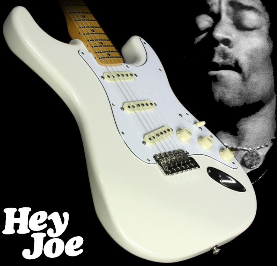 

Free Shipping! 70's Jimi Hendrix Reverse Headstock Olympic White ST Electric Guitar Tremolo Bridge & Whammy Bar, Special Engraved Neck Plate
