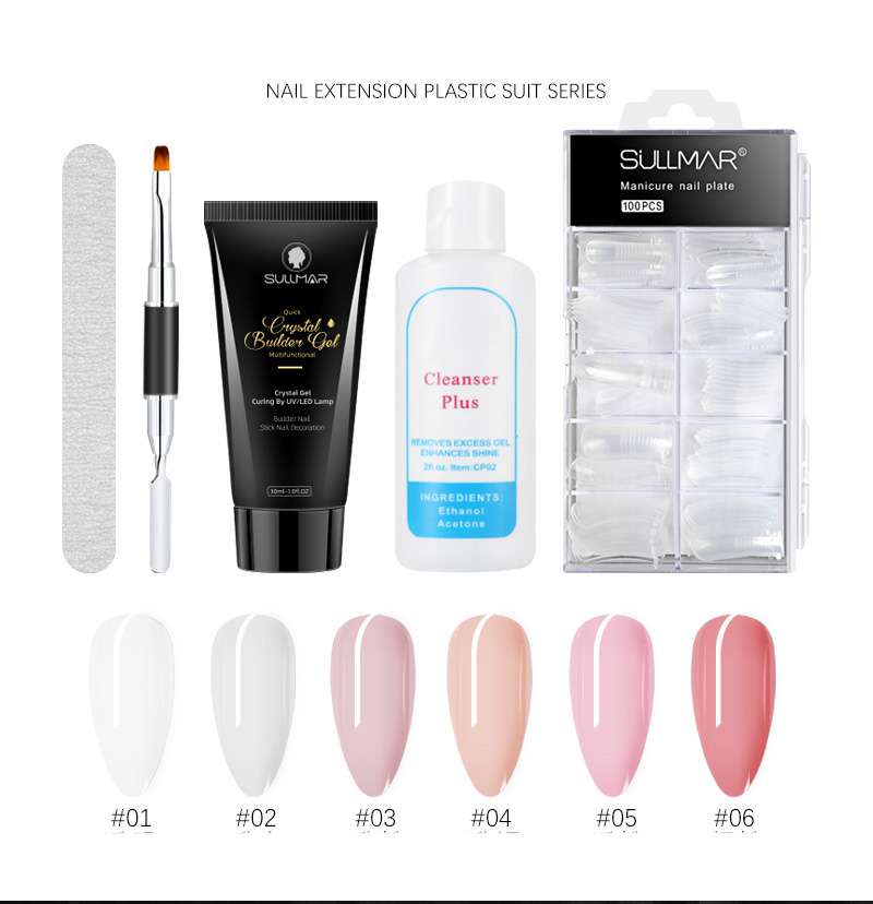

5IN1 Nail Tips Extension SET Quick Builder UV Gel 30ml 6 color nail brush file cleanser Tips Modul for create natural long tips