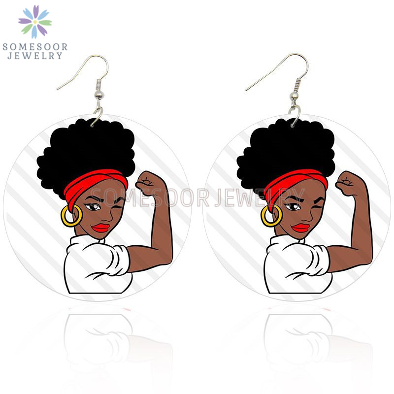 

Dangle & Chandelier SOMESOOR Both Sides Printed Strong Afro Beauty Wooden Drop Earrings Black Power Fist Design Loops Jewelry For Women Gift
