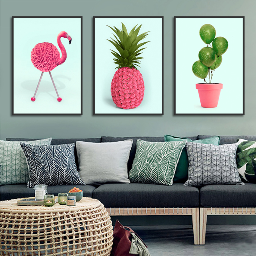 

Simple Pineapple And Flamingo Poster Print Art Canvas Painting Picture Aisle Home Wall Art Graffiti Bedroom Modern Decoration