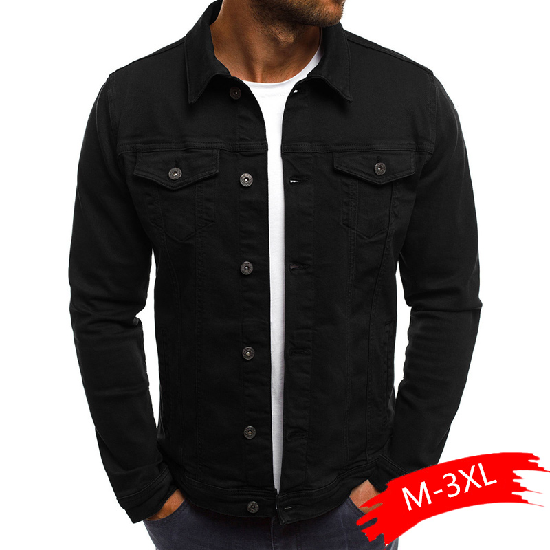 2020 Solid Color Jeans Jackets Denim Jacket Men Fashion Autumn Slim Jackets Mens Casual Denim Coats Turn-down Collar Streetwear