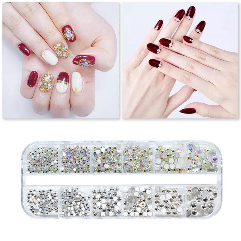 

12colors Glass Rhinestones For Nail Art Decorations Accessories Gems Manicure Diamond Shiny Flatback Clear Crystal K0P8