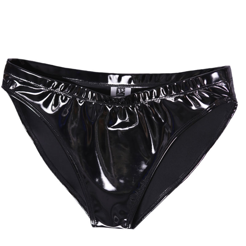 

Plus Size PVC Latex Shiny HIgh Waist G-string Panties Micro Thong Erotic Lingerie PU Smooth Briefs Thongs Stage Wear Gay Wear F, Black