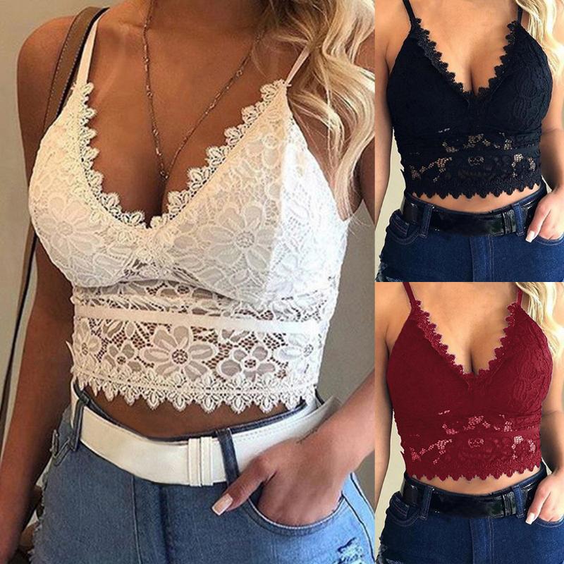 

Deep V Neck Floral Spaghetti Straps Tank Tops Women Fashion Lace Bra Summer Slim Push up Sports Bra Hollow Out Sleeveless Vests, Wine red