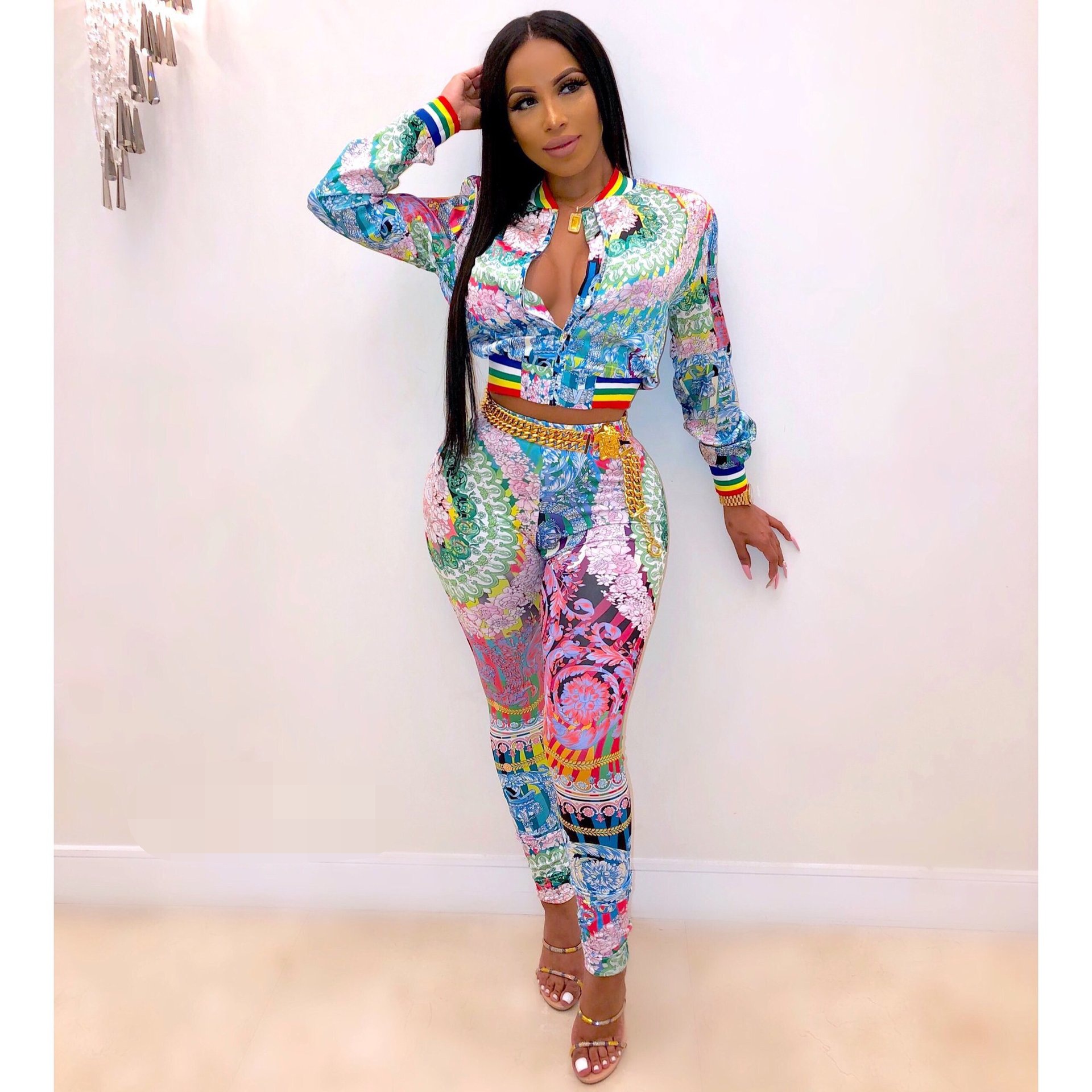 

Womens Sport Suits Sexy Two Piece Sets Tracksuit Women Casual Long Sleeve Print T-shirt Tops and Full Length Pants 2 Pcs Sets Hot Sale, Multicolor