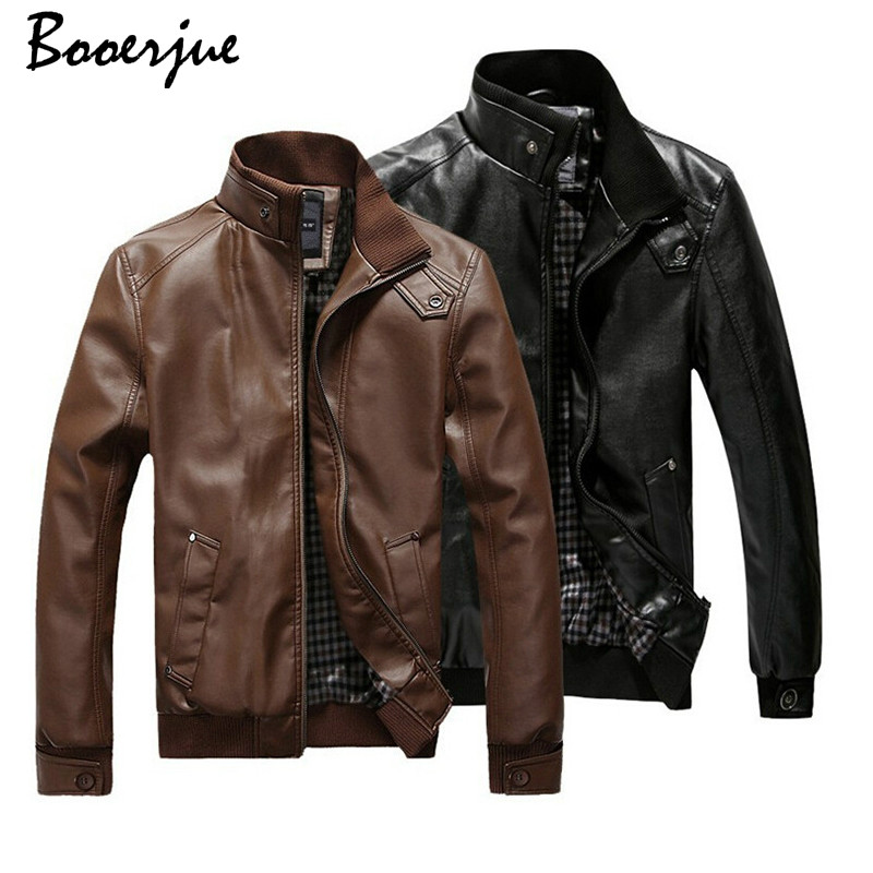 2020 Fashion Autumn Male Leather Jacket Black Brown Mens Stand Collar Coats Leather Biker Jackets Motorcycle Jacket New