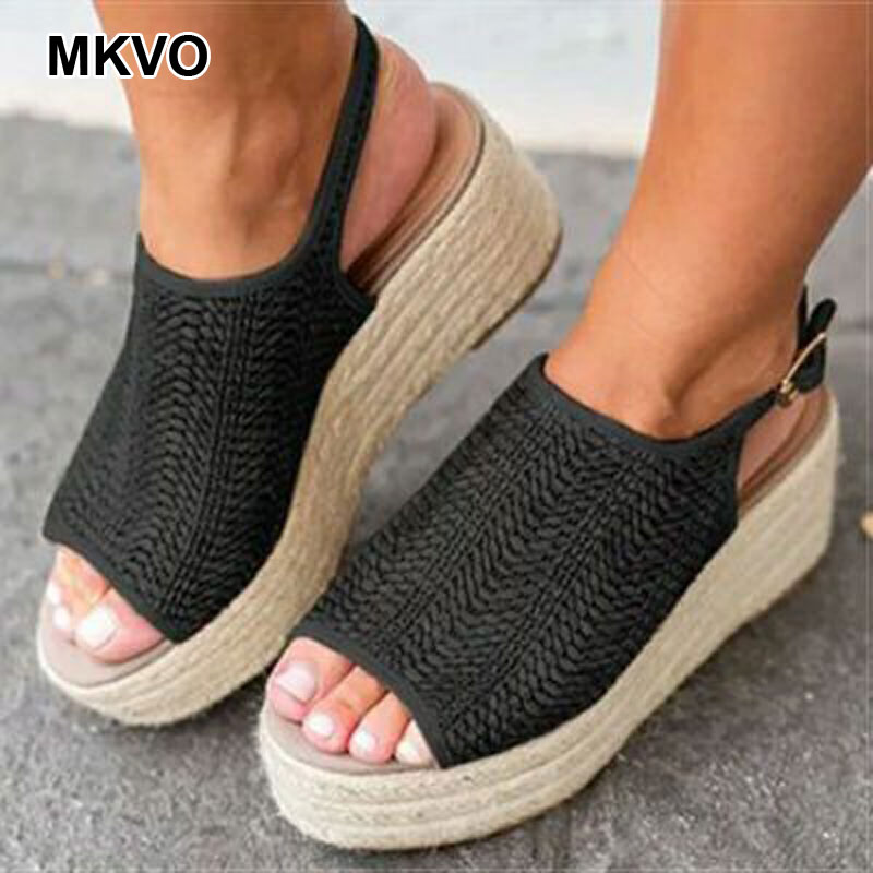 

fashion Women Sandals Summer 2020 Female Shoes Woman Peep-toe Wedge Comfortable Sandals Slip-on Flat Female Sandalias, Beige