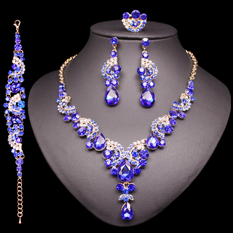 

Fashion Crystal Earring Necklace Set African Jewelry Sets Indian Luxury Bridal Wedding Party Costume Jewellery Gifts for Women, Silver