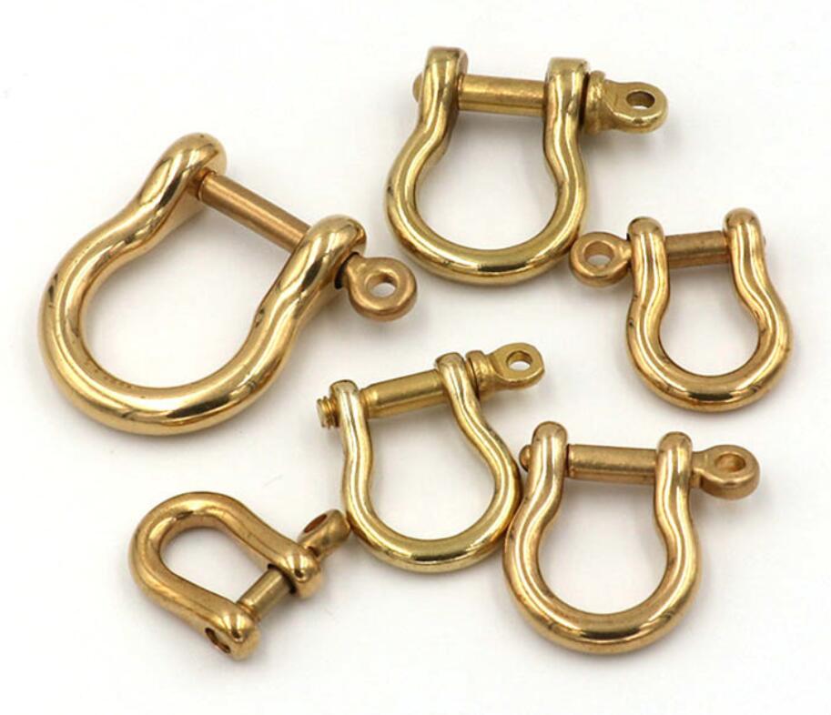 

8mm 10mm Solid Brass Buckles Carabiner Shackle Key Ring Chain D Ring Hook Clasp Belt Strap Horseshoe Buckles Fastener DIY Leather Craft