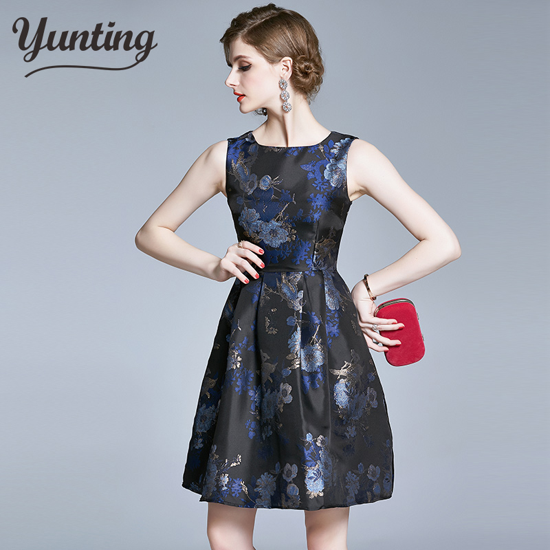 

Women' Sexy Evening Party Jacquard Dress O-neck Sleeveless Tank Dresse Elegant Slim Business Casual Work Vestidos, Pictures