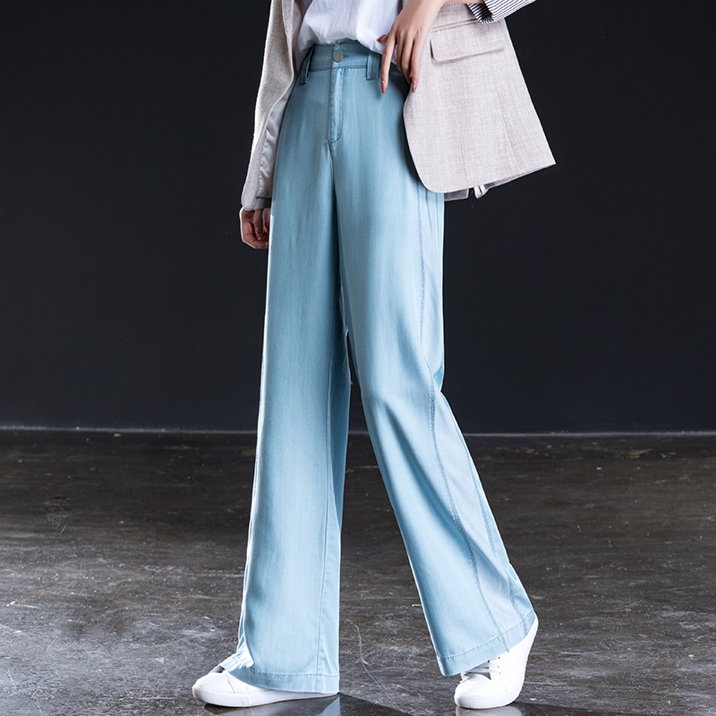 

Free Shipping women wide leg pants high waist loose casual loose long softener pants, Blue