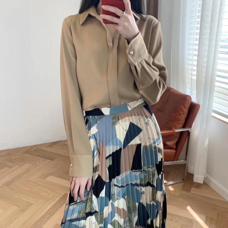 

Women Shirt 2020 Spring New Pure Color Temperament Was Thin Shirt Women, Beige