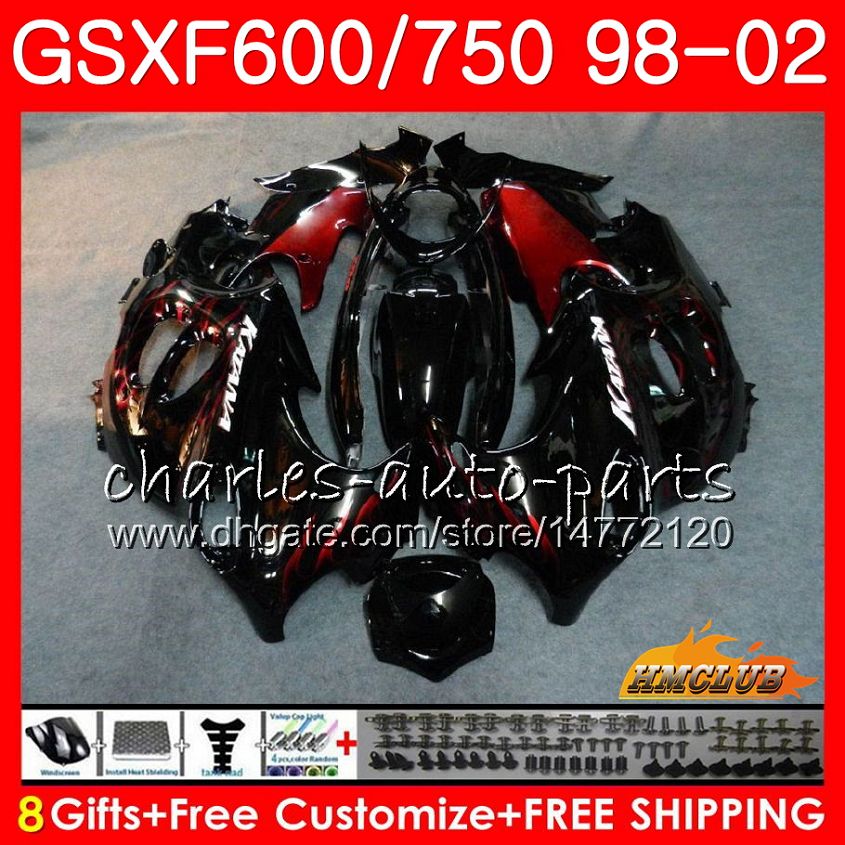 

Body For SUZUKI KATANA GSXF 750 600 GSXF600 98 99 00 01 02 2HC.12 GSX750F GSX600F GSXF750 1998 1999 2000 2001 2002 Red flames Fairing kit, No. 7