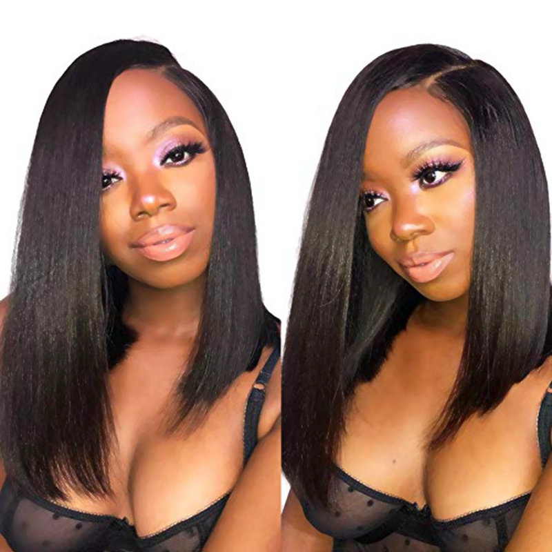 

Black Short Straight Hair Lace Wigs Natural Soft Hair Glueless Heat Resistant Synthetic Lace Front Wigs for Black Women 14inch, Burgundy