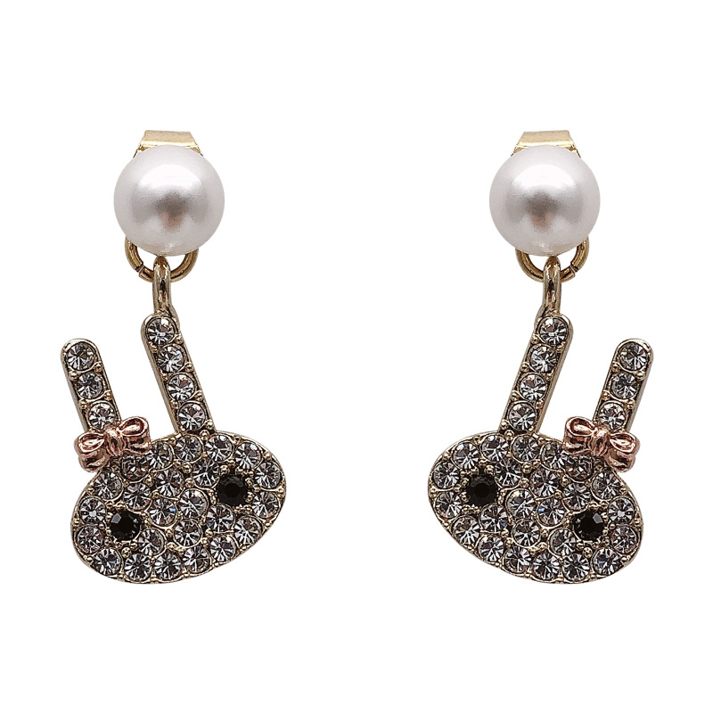 

Rabbit Pearl Earrings Super Flash Cute Earrings Sweet S925 Silver Needle Hypoallergenic Lady Ethnic Earrings Party Gift Jewelry, Golden;silver