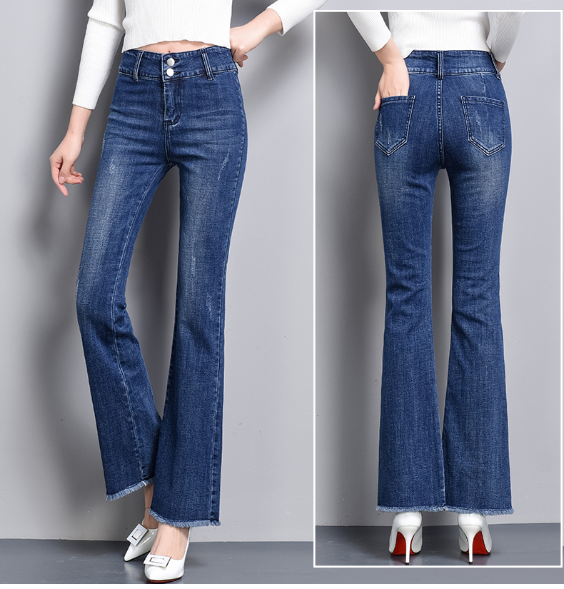 

Dark Blue Micro Flared Jeans Trousers New Female Ins Super Fire