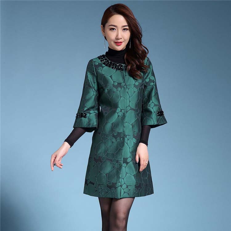 

Plus size S-5XL 2017 Trench coat women o-Neck jacquard outerwear dobby women's trenches mother cloth Flower coat trenches, As pic