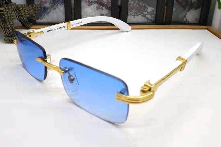

Luxury White Buffalo Horn Wooden Glasses Men Women Sunglasses France Designer Fashion Classic Rimless Frame Trendy Goggles With Box lunettes