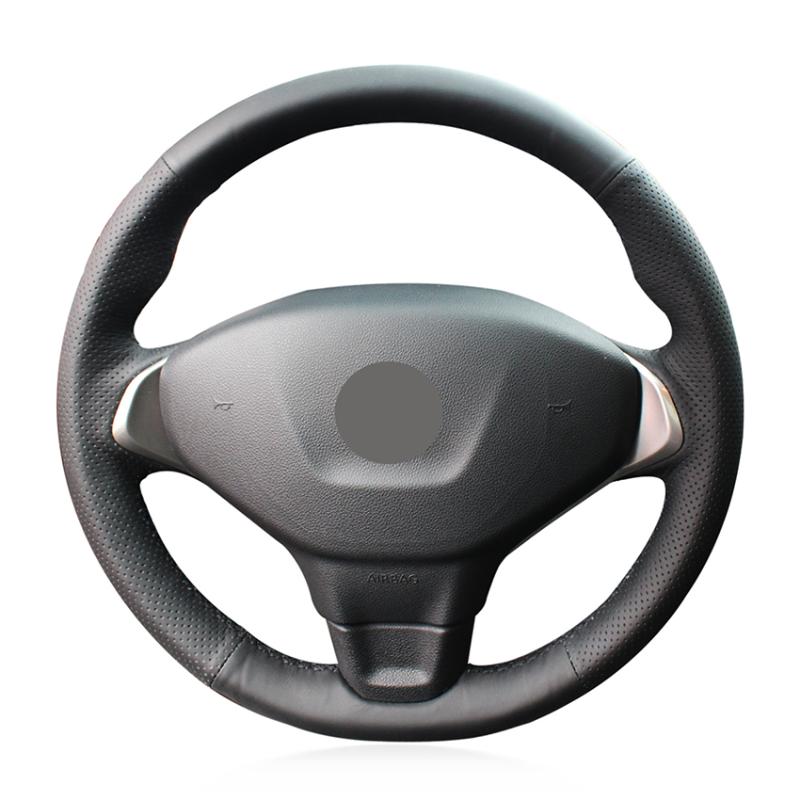 

Hand Sew Black Genuine Leather Car Steering Wheel Cover for 301